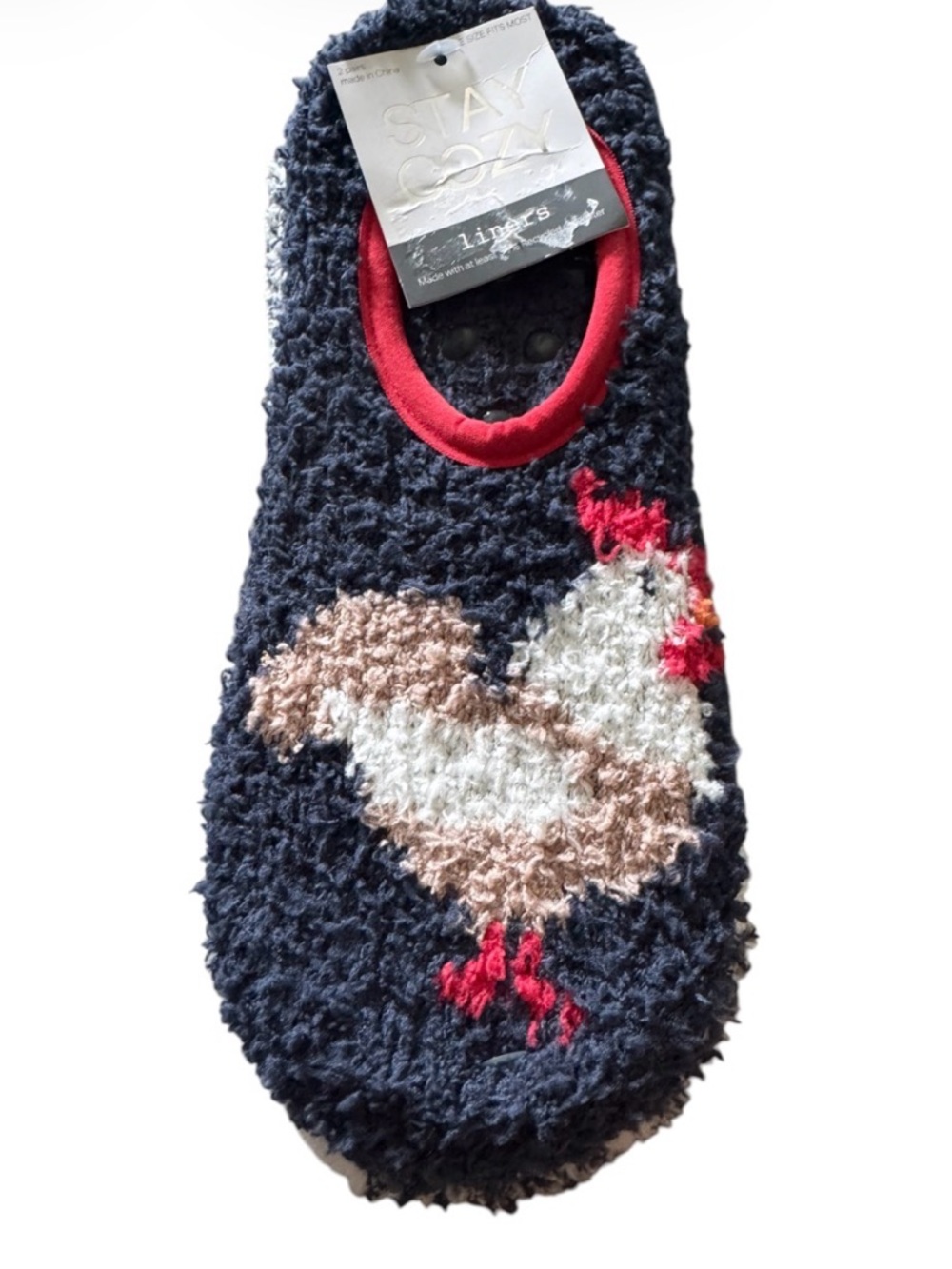 Women's Navy Novelty Chicken Fuzzy Liner Socks